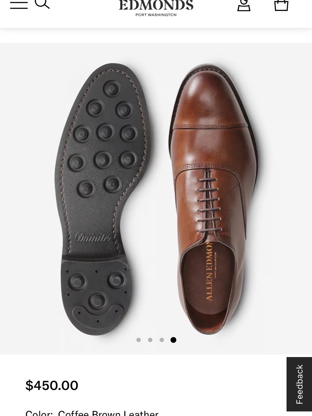 Allen Edmonds Coffee Brown Leather Cap-Toe Oxford with Dainite Sole